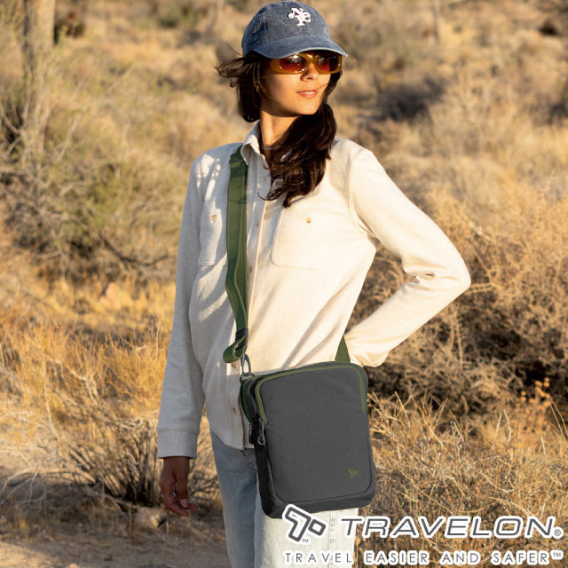 【Travelon】Voyages防盜斜背包4.75L.旅遊側背包.證件隨身包/RFID防盜隔層/TL-43669 黑✿30E010